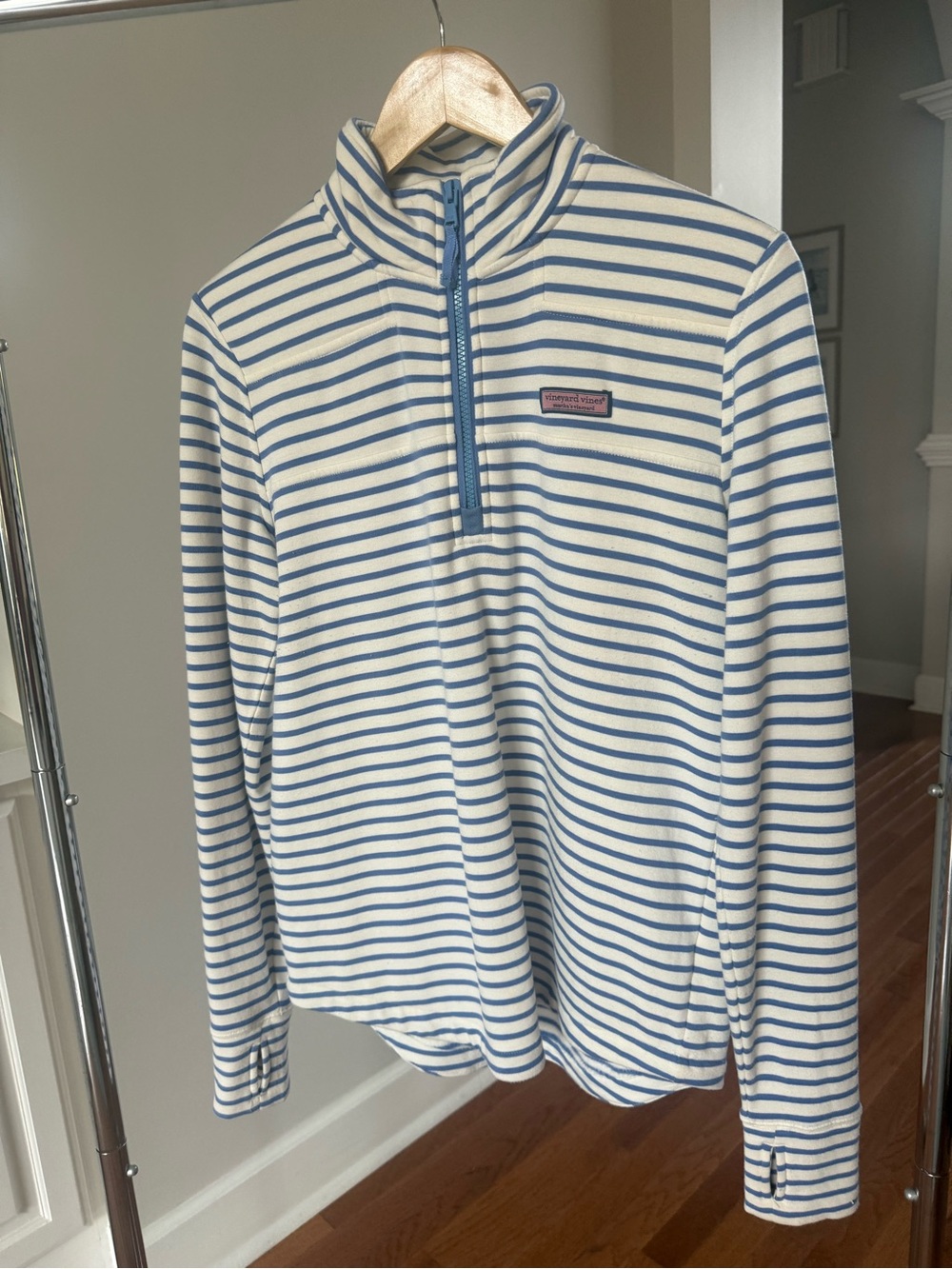 Vineyard Vines Blue & White Striped Half-Zip Pullover